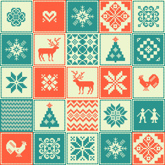 Vintage Christmas patchwork pattern - 129392224