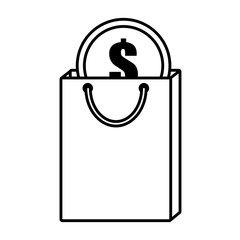 bag gift buy with dollar coin outline vector illustration eps 10