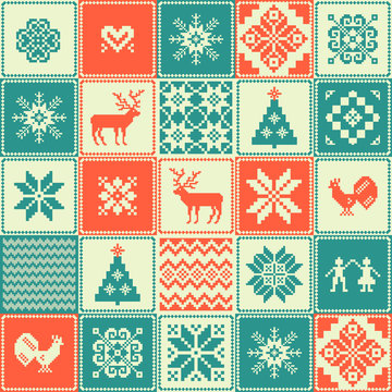 Vintage Christmas patchwork pattern