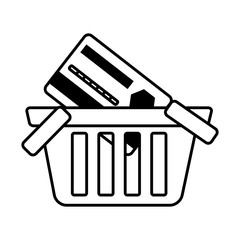 basket buy online bank credit card digital outline vector illustration eps 10
