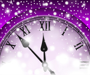 Fototapeta na wymiar New Year and Christmas concept with vintage clock violet style. Vector illustration