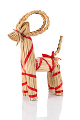 Yule Goat or Christmas goat is a Scandinavian and a Northern European Yule and Christmas symbol and traditional christmas decoration. Viewed from the side. Isolated on white background.