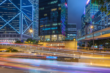 Fototapeta na wymiar Traffic light trails in downtown of Hong Kong,China.