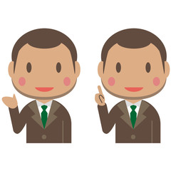 かわいいアフリカ系茶色いスーツの男性　上半身　案内と紹介