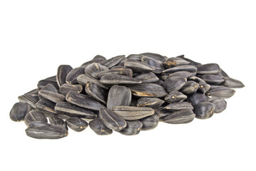 Sunflower seeds isolated on white background, close up