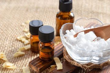 Fototapeta na wymiar coconut oil and essential oils for beauty treatment