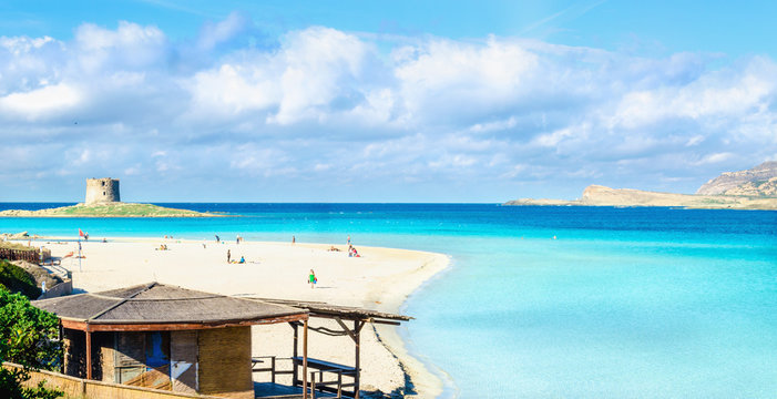 Beautiful sandy beaches of Mediterranean, La Pelosa, Stintino, Sardinia, Italy