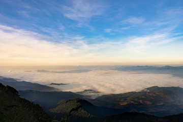 Fototapeta na wymiar sea of mist or cloud under blue sky, a view from Intanon mountai
