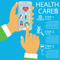 Hand holds a smart phone with Health application