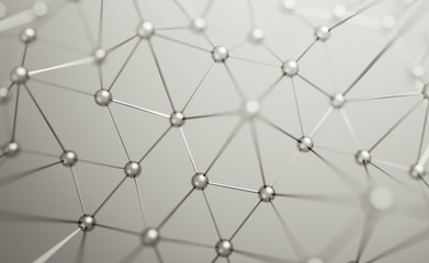 Fototapeta premium Abstract 3d rendering of chaotic structure. Plexus background with lines and spheres in empty space. Futuristic shape. Network concept. Modern design for banner, poster, placard.