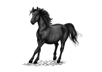 Obraz na płótnie Canvas Black horse racing in gallop