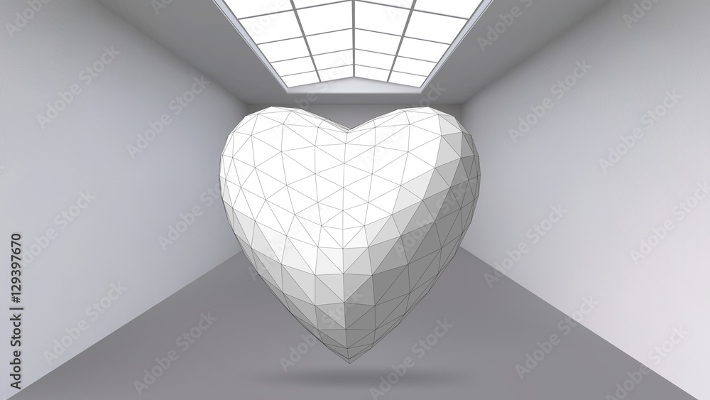 Poster abstract creative concept vector background of geometric shapes - heart 3d in the large studio room 