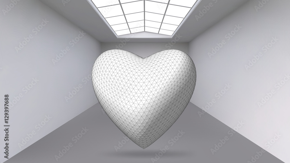 Poster abstract creative concept vector background of geometric shapes - heart 3d in the large studio room 