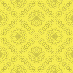 Yellow Ornamental Seamless Line Pattern. Endless Texture. Oriental Geometric Ornament
