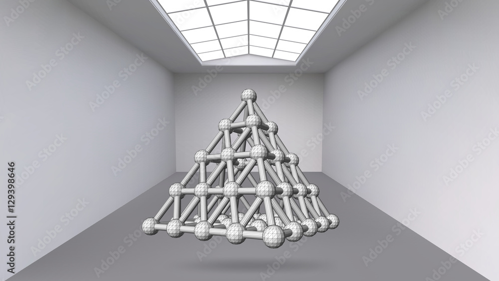 Aufkleber abstract creative concept vector background of geometric shapes - pyramid in the large studio room w