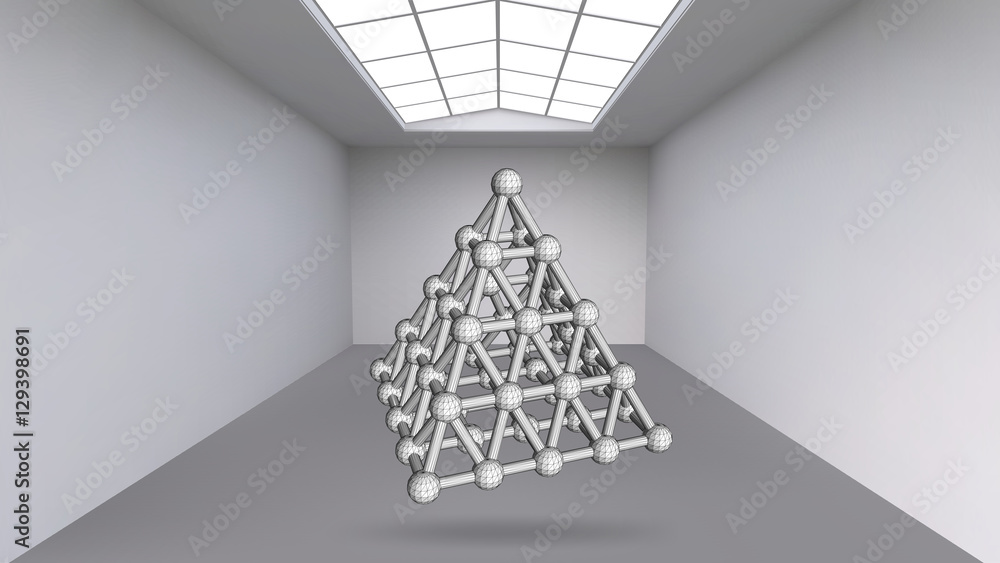 Aufkleber abstract creative concept vector background of geometric shapes - pyramid in the large studio room w
