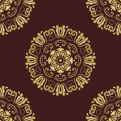 Oriental classic pattern. Seamless abstract background with repeating elements. Brown and golden pattern