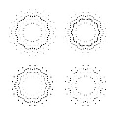 Halftone effect illustration. Black dots on white background. Black and white Sunburst background. Abstract dotted background.