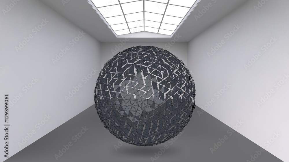 Poster abstract creative concept vector background of geometric shapes - ball in the large studio room with