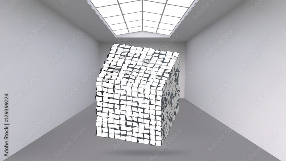Poster abstract creative concept vector background of geometric shapes - cube in the large studio room with