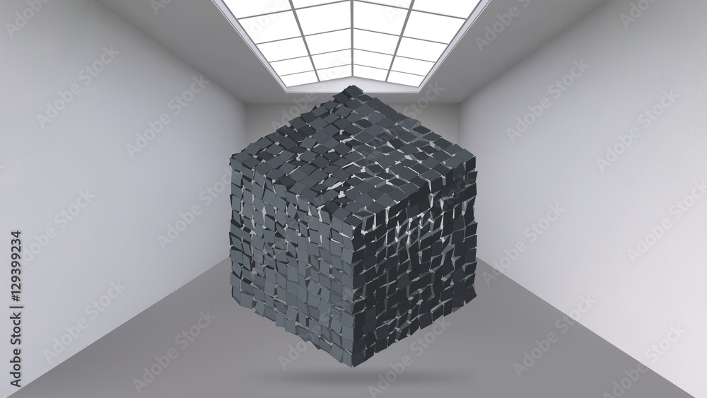 Aufkleber abstract creative concept vector background of geometric shapes - cube in the large studio room with