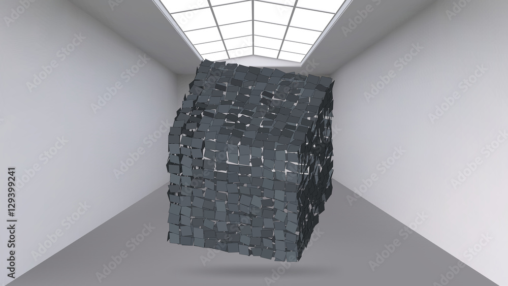 Poster abstract creative concept vector background of geometric shapes - cube in the large studio room with