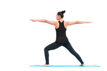 Fototapeta na wymiar Beautiful Asian woman practicing yoga pose on white background