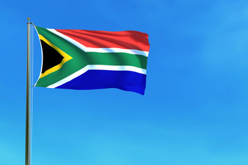 South Africa flag on the blue sky background. 3D illustration