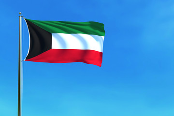 Kuwait Flag on the blue sky background. 3D illustration