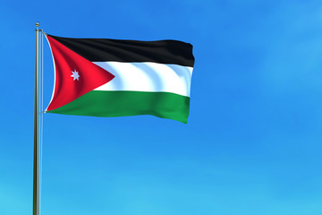 Flag of Jordan on the blue sky background. 3D illustration