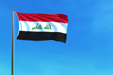Naklejka na ściany i meble Iraq flag on the blue sky background. 3D illustration