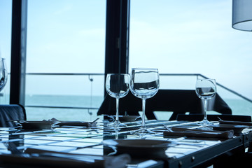 Empty glasses in restaurant,