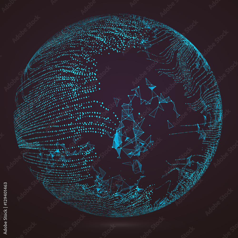 Poster irregular abstract graphics, dynamic particle composition.