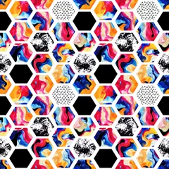 Poster Watercolor hexagon seamless pattern © Tanya Syrytsyna