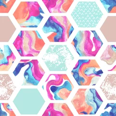 Fotobehang Hexagon Aquarel zeshoek naadloos patroon