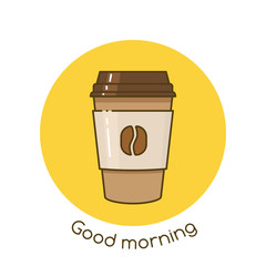 Plastic or paper coffee cup in flat outline style.
