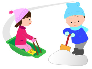 そり遊びをしている子供たち