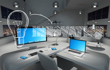 Innovation hand drawn concept in office 3D rendering