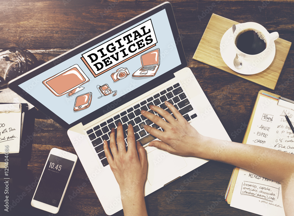 Poster digital devices electronics connection communication concept