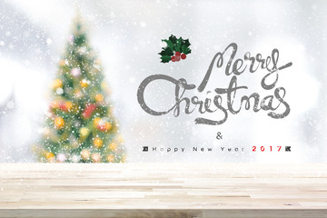 Wood table top for background, Christmas and new year 2017 theme