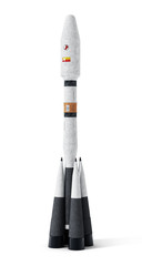 Space rocket leaves Earth's atmosphere. 3D illustration