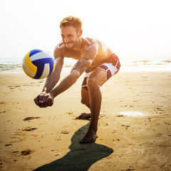 Man Beach Summer Holiday Vacation Volleyball Concept
