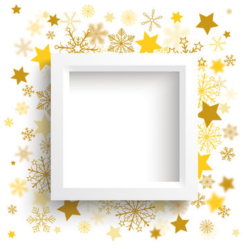White Frame Christmas Golden Stars Snowflakes