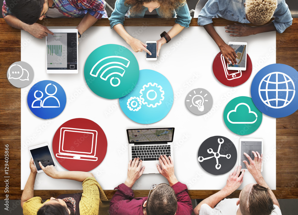 Aufkleber communication connection network share concept