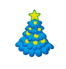 Xmas holiday childish cute Christmas tree. Kid style little deco