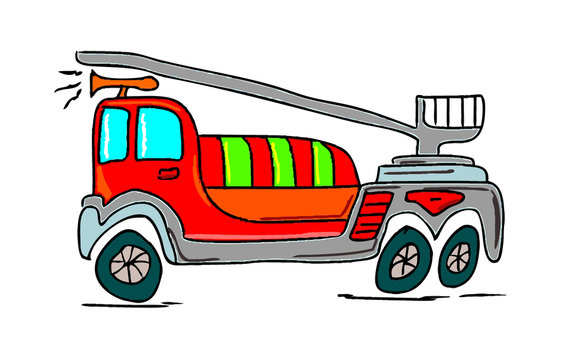 Hand drawn illustration of a fire truck on white background