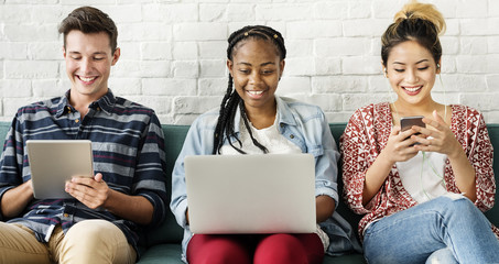 Diversity Friends Women Using Digital Device Concept