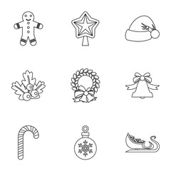 New year icons set. Outline illustration of 9 new year vector icons for web