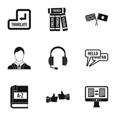 Language learning icons set. Simple illustration of 9 language learning vector icons for web