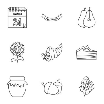 Gratitude celebration icons set. Outline illustration of 9 gratitude celebration vector icons for web